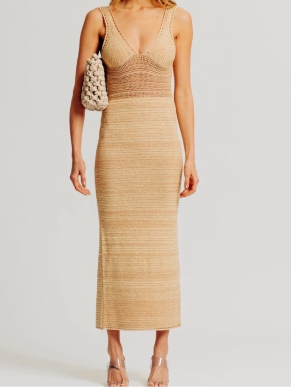 Ronny Kobo Collection Beige Crochet Maxi Dress